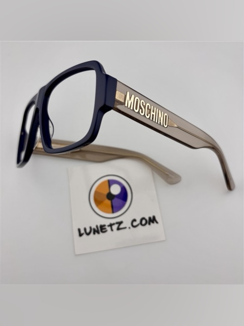 Moschino Navy Front with Beige Temples Logo Eyeglass Frames